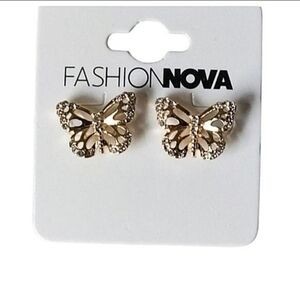 New! Fashion Nova Women's Monarca Butterfly Stud Earrings Gold plated